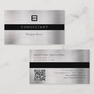 Cartão De Visita Prata profissional, mínimo, logotipo, código QR