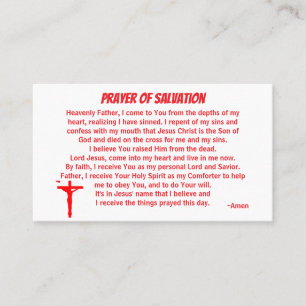 Cartão De Visita PRAYER OF SALVATION adicione igreja ou ministério 
