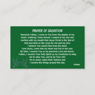 Cartão De Visita PRAYER OF SALVATION adicione igreja ou ministério 