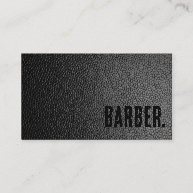 Cartão De Visita Premier Black Faux Leather Barber (Frente)