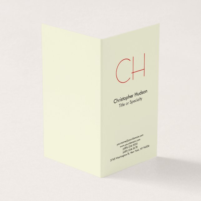 Cartão De Visita Premium Linen Red Trendy Modern Monograma (Exterior)