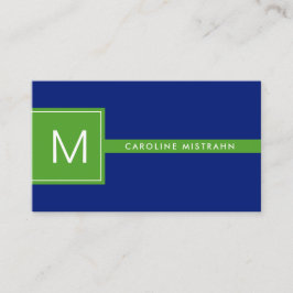 Cartão De Visita Preppy Monograma Azul Marinho e Verde Profissional