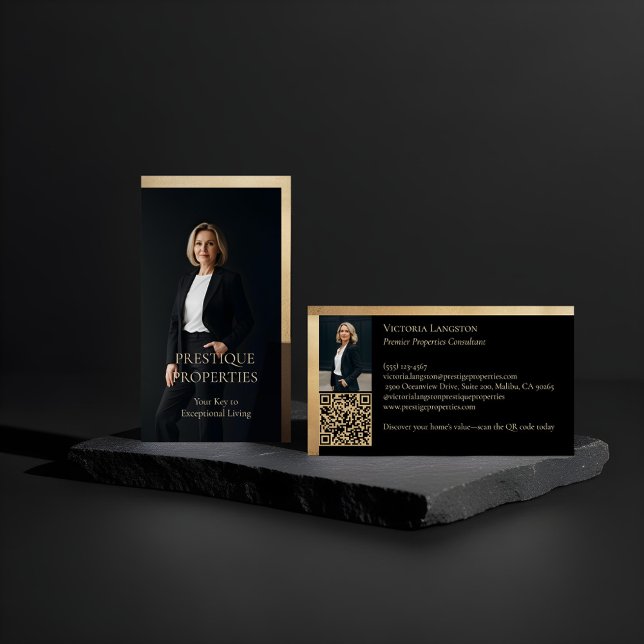 Cartão De Visita Prestige Luxury Realtor Law Firm Gold & Black Luxe (Prestige Luxury Realtor Law Firm Gold & Black Luxe Business Card)