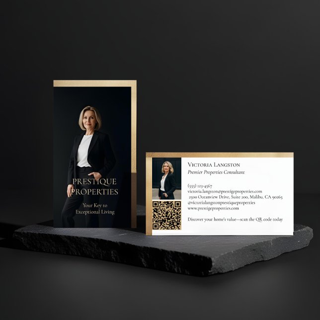 Cartão De Visita Prestige Luxury Realtor Law Firm Gold & Black Luxe (Prestige Luxury Realtor Law Firm Gold & Black Luxe Business Card)