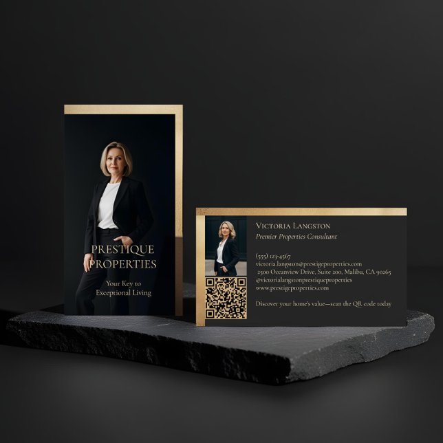 Cartão De Visita Prestige Luxury Realtor Law Firm Gold & Black Luxe (Prestige Luxury Realtor Law Firm Gold & Black Luxe Business Card)