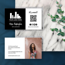 Cartão De Visita Preto Adicionar logotipo Código QR Foto de mídia s