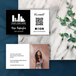 Cartão De Visita Preto Adicionar logotipo Código QR Foto de mídia s