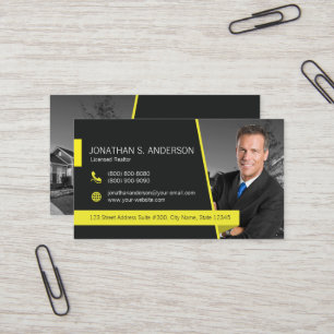 Cartão de visita Preto-Amarelo do Realtor Weicher