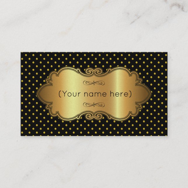 Cartão de visita/Preto com Bolinhas Douradas (Frente)