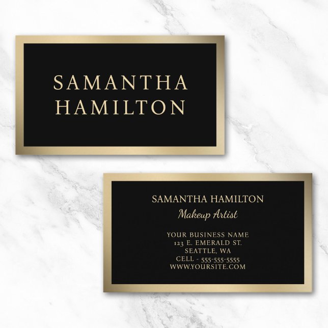 Cartão De Visita Preto com Borda Gradiente Dourada Champanhe (Black with Champagne Gold Gradient Border Business Card)