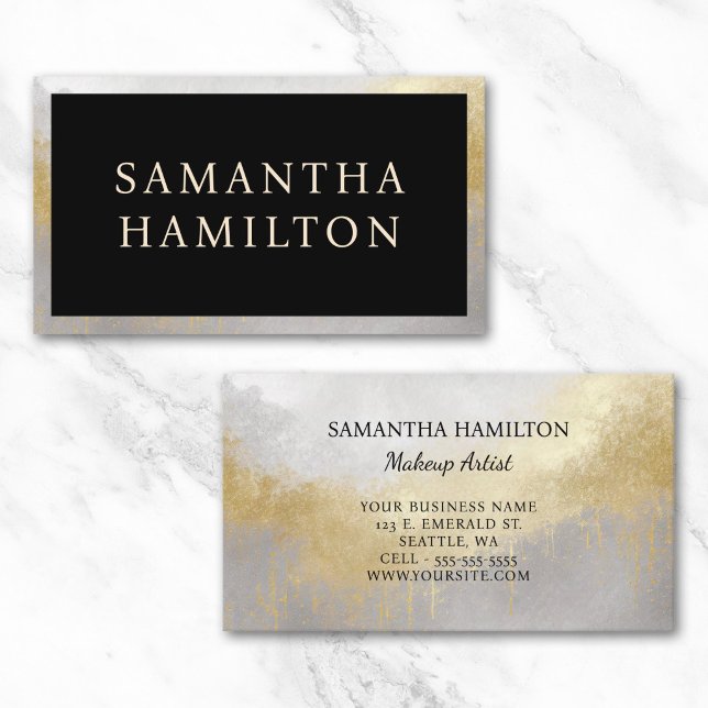 Cartão De Visita Preto com borda prateada e dourada (Black with Silver and Gold Border Business Card)