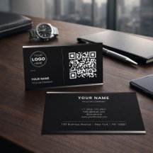 Cartão de Visita Preto com Código QR e Logotipo | 