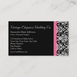 Cartão De Visita Preto com Damasco de Paixão Rosa