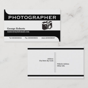 Cartão De Visita Preto da câmera do fotógrafo, moderno branco