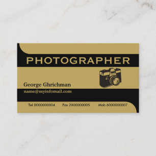Cartão De Visita Preto da câmera do fotógrafo, ouro atraente