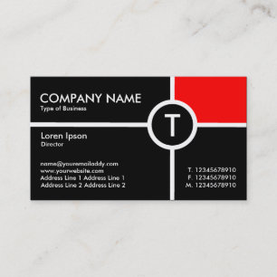 Cartão De Visita Preto da cruz do círculo do monograma (vermelha) -