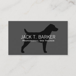 Cartão De Visita Preto da silhueta de Jack Russell Terrier no cinza