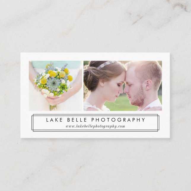 Cartão de visita preto de duas fotos modernas (Frente)