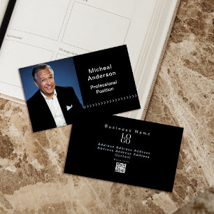 Cartão De Visita Preto de Foto Moderna Profissional do Empresário