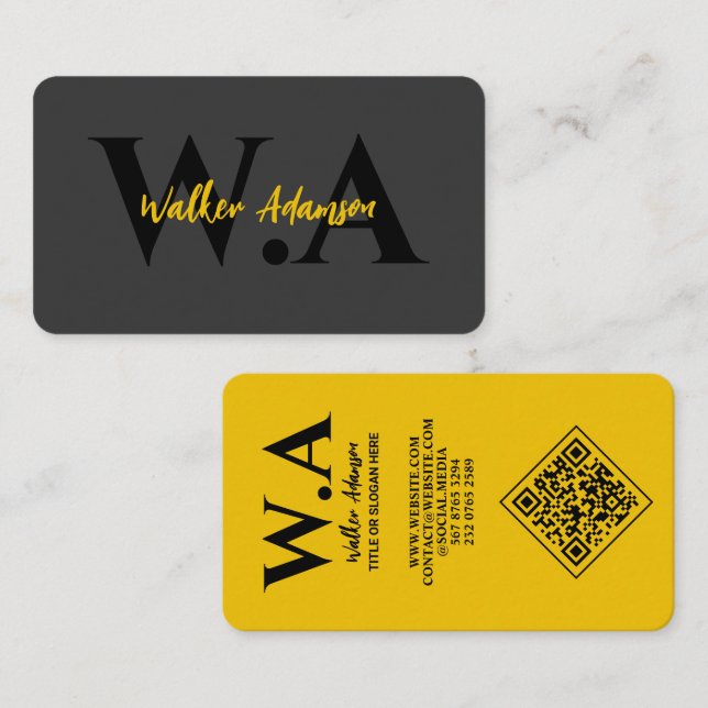 Cartão De Visita Preto de luxo e Dourado | Monograma Profissional M (Frente/Verso)