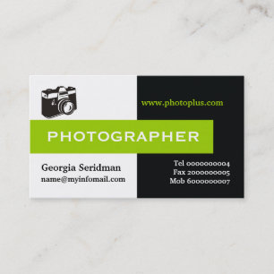 Cartão De Visita Preto do fotógrafo, branco, verde atraente