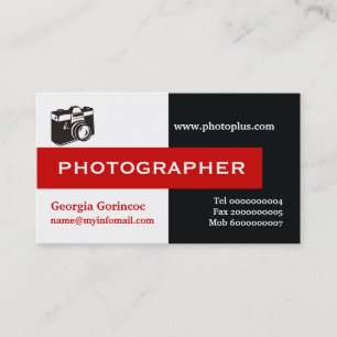 Cartão De Visita Preto do fotógrafo, branco, vermelho atraente