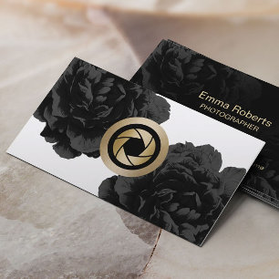 Cartão De Visita Preto Dourado do logotipo do obturador de câmera