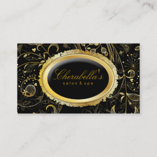 Cartão De Visita Preto Dourado floral dos termas elegantes do salã