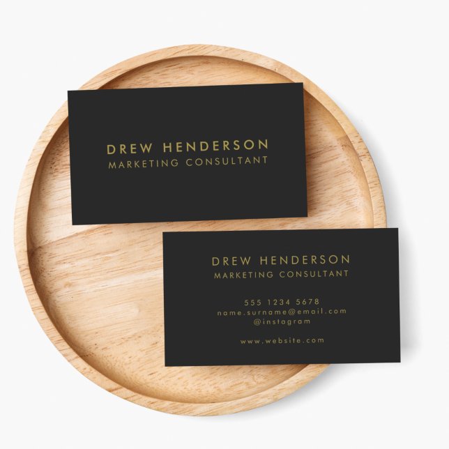 Cartão De Visita Preto Dourado | Na moda mínimo moderno e elegante (Make a lasting impression with this sleek black and gold custom business card design)