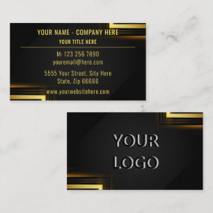 Cartão de visita preto Dourado personalizado com