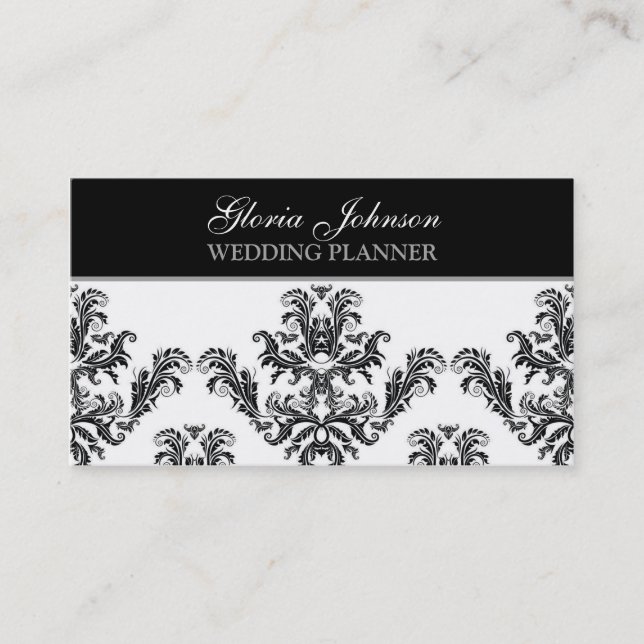 Cartão de visita preto e branco do damasco (Frente)