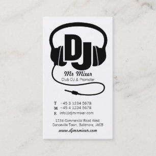 Cartão de visita preto e branco do promotor do DJ