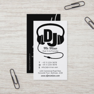 Cartão de visita preto e branco do promotor do DJ