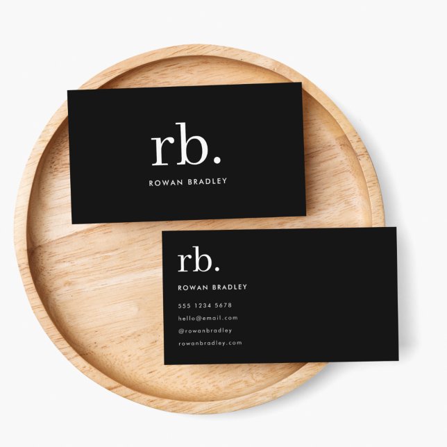 Cartão De Visita preto e branco mínimo Elegante clássico monograma (Sleek black modern monogram custom business cards.)