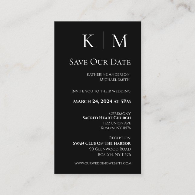 Cartão De Visita Preto e branco-moderno - Salve a data - (Frente)