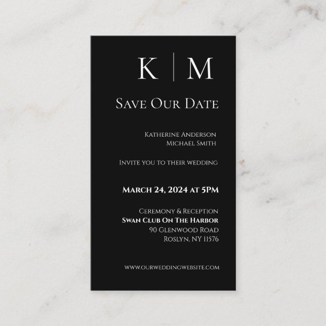 Cartão De Visita Preto e branco-moderno - Salve a data - (Frente)