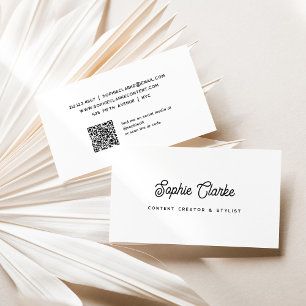 Cartão De Visita Preto e Branco Script Retroativo com Código QR