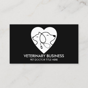 Cartão De Visita Preto e Branco Veterinário Pata Médico Animal Pet