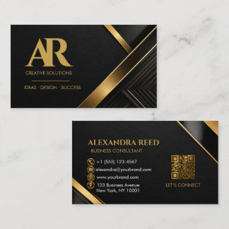 Cartão de Visita Preto e Dourado Elegante