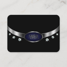 Cartão De Visita Preto e prata glamourosos com diamantes monográfic