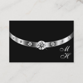 Cartão De Visita Preto e Prata modernos com Monograma Profissional