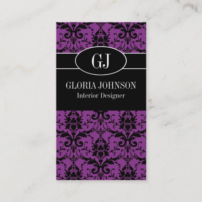 Cartão de visita preto e roxo do monograma do (Frente)