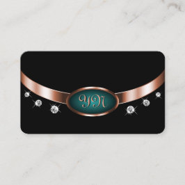 Cartão De Visita Preto e Teal com Efeito Dourado Rosa, Monograma