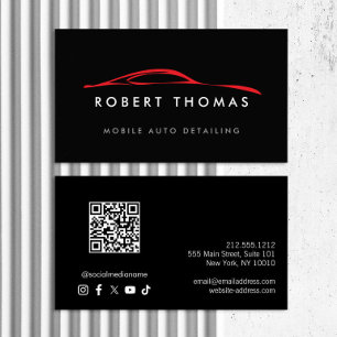 Cartão De Visita Preto e vermelho detalhamento automático, reparo a