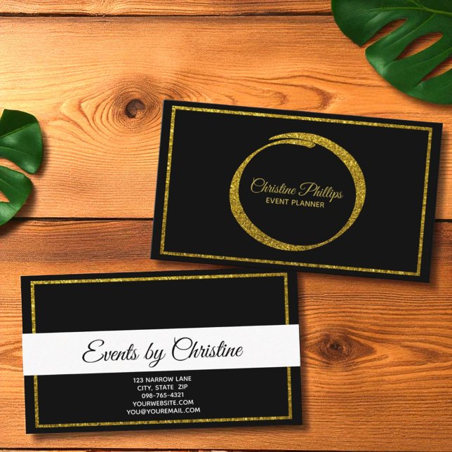 Cartão De Visita Preto Elegante, Branco, com borda brilhante Dourad (template business card front and back)