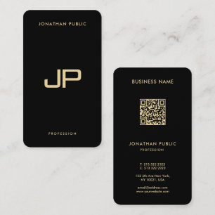 Cartão De Visita Preto Elegante e Dourado Código QR Premium de Luxo