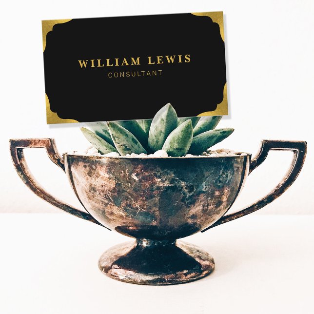 Cartão De Visita Preto Elegante e profissional Dourado mínimo (Criador carregado)