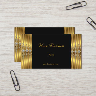 Cartão De Visita Preto Elegante e Sofisticado com Joias Douradas