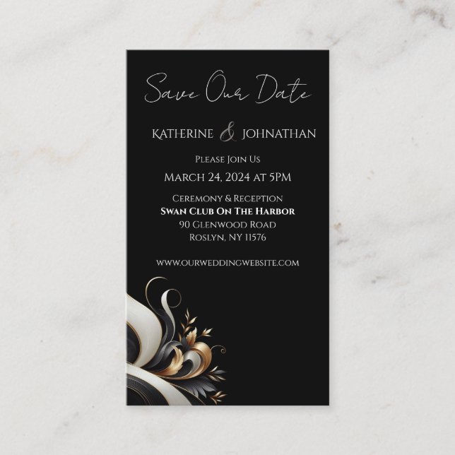 Cartão De Visita Preto Elegante moderno e Dourado (Frente)