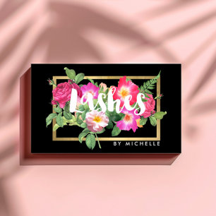 Cartão De Visita Preto floral das extensões do chicote da beleza
